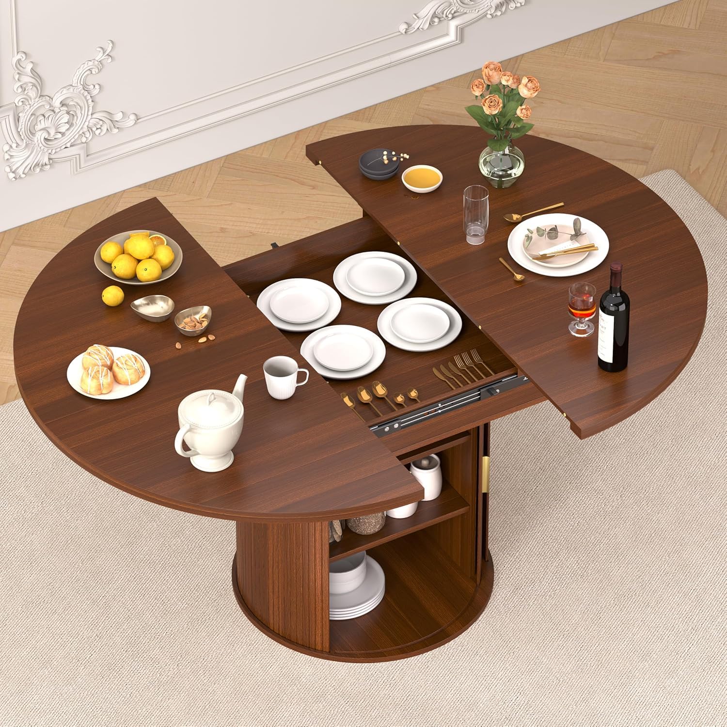 Kitchen Appliances Table - Meja Makan Bundar yang Dapat Diperpanjang: