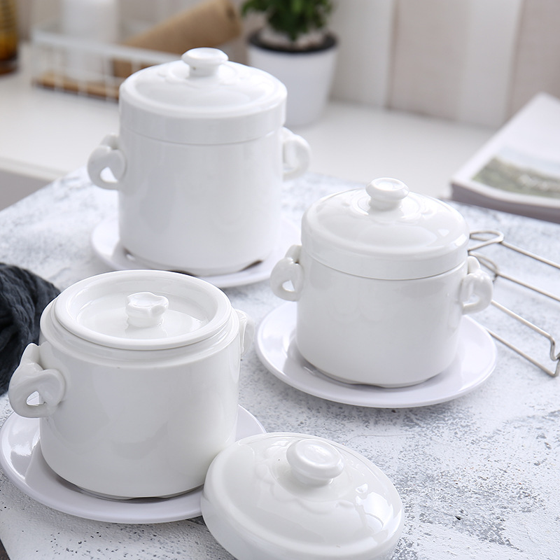 Slow Cooker Ceramic - Panci Rebusan Keramik Putih Murni Pegangan
